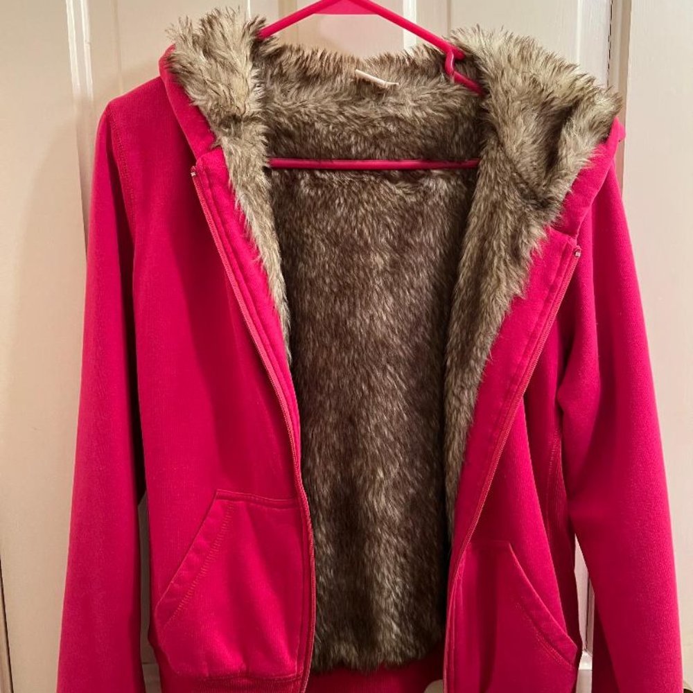 fur lined hooded zip up jacket